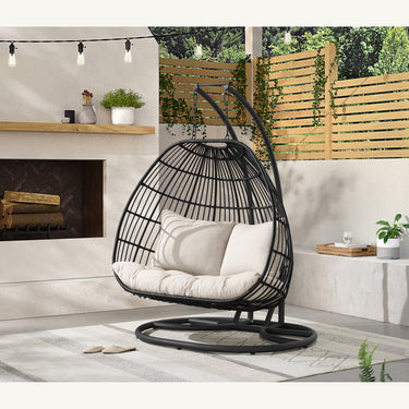 Playa Outdoor Double Swing Egg Chair - Dark Grey/Beige