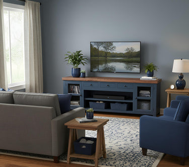 Harbor Bay 94" TV Console - Midnight Blue w/Walnut Top